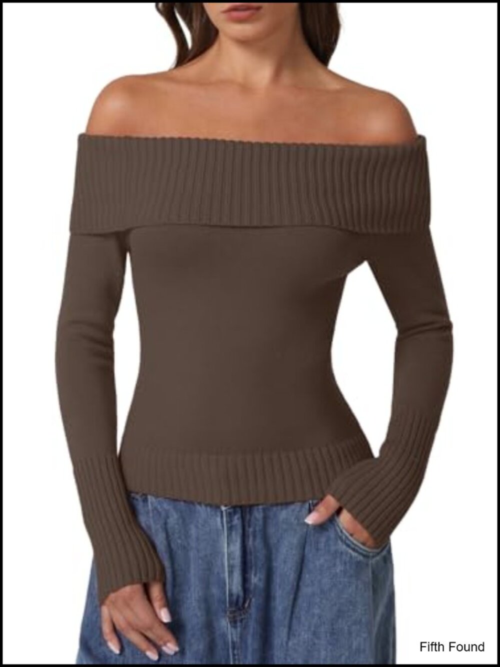 Off The Shoulder Cotton Sweater Long Sleeve Ribbed Knit Pullover Women